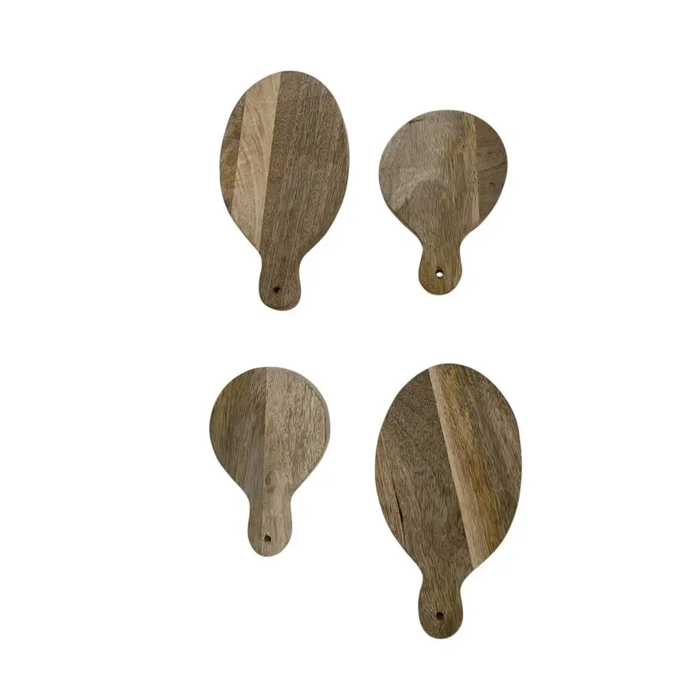 Set of 4 Handcrafted Wooden Paddle Coasters Round/Oval Rustic Serving 2 Sizes